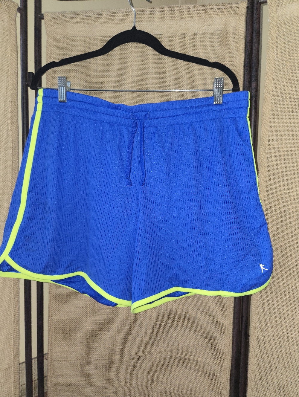 Women's Blue Athletic Mesh Shorts with Neon Yellow Green Trim Size Large 12-14